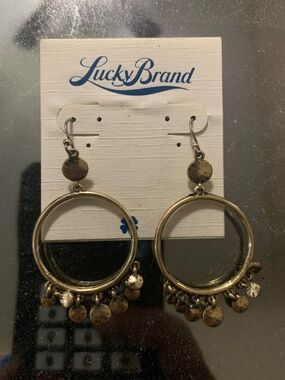 Lucky Brand Antique Gold Hoop Earrings with Dangle Discs